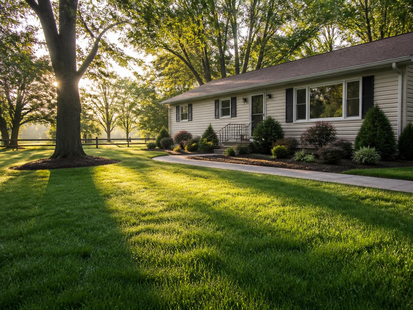 Established lush green lawn in front of a home